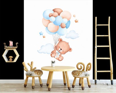 Behang met schattige teddybeer en ballonnen