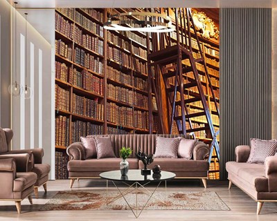 Grote Bibliotheek Geïllustreerd Behang 