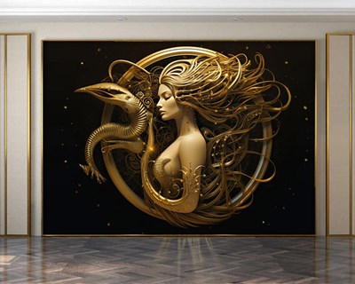 3D Gouden Vrouw Thema-Behang