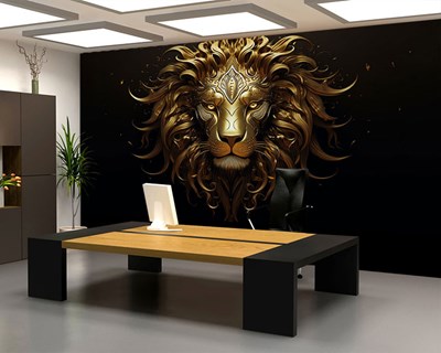 Gouden leeuwenkop sculptuur behang