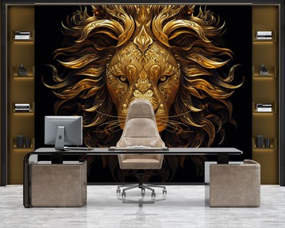 3D Gouden Leeuwenkop Behang