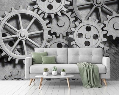 3D Werkende Wielen Behang