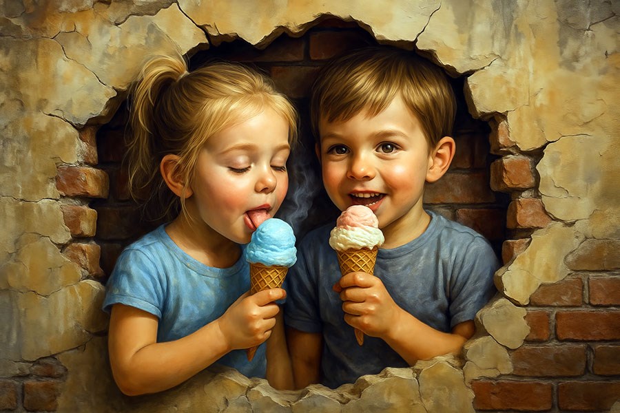 Kinderen eten ijs themabehang