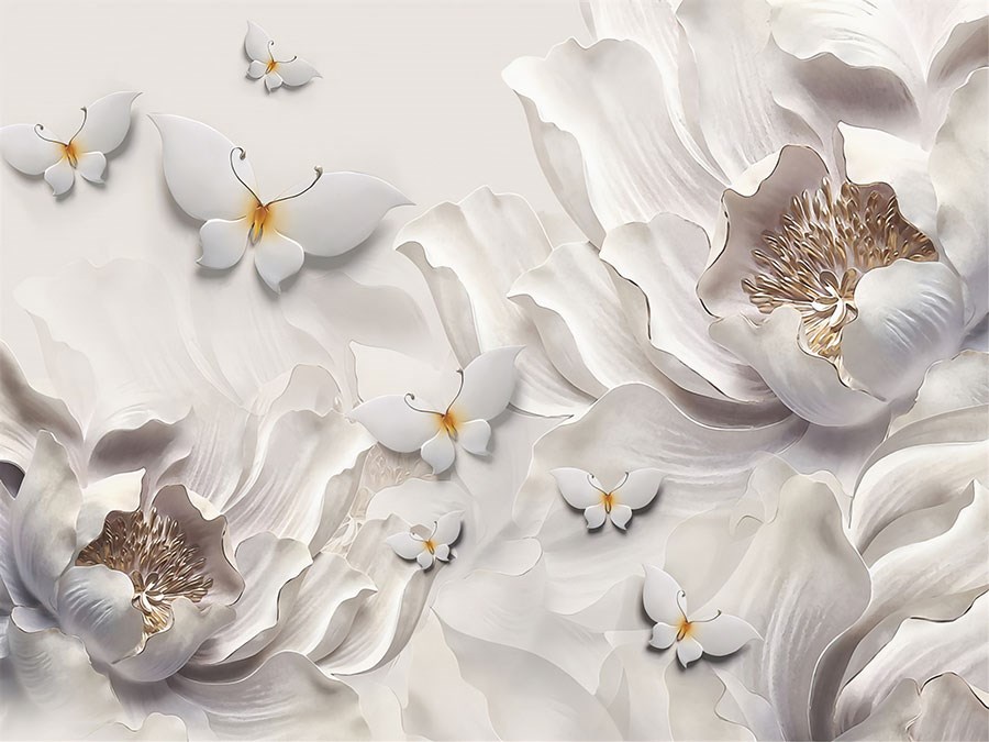 3D Bloemen reliëfbehang 