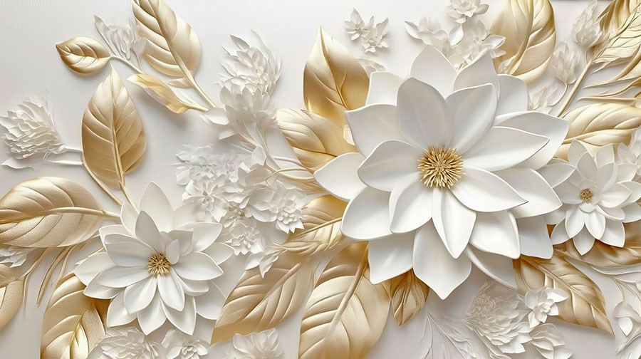 3D gouden bloem patroon behang