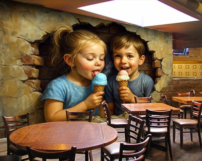 Kinderen eten ijs themabehang