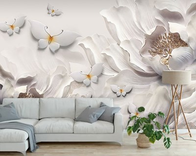 3D Bloemen reliëfbehang 