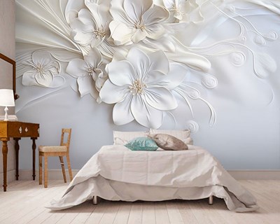 Bloemenpatroon reliëfbehang 