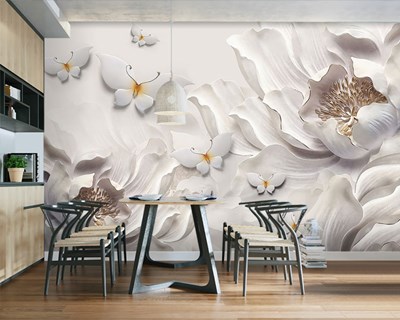 3D Bloemen reliëfbehang 