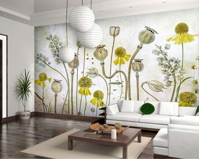 Gemengde planten geïllustreerd behang 