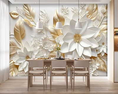 3D gouden bloem patroon behang