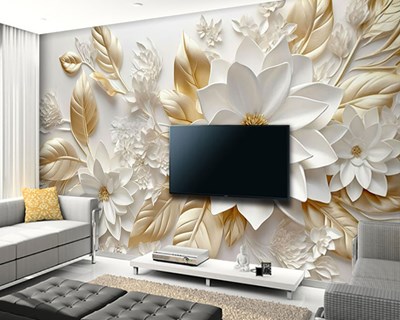 3D gouden bloem patroon behang