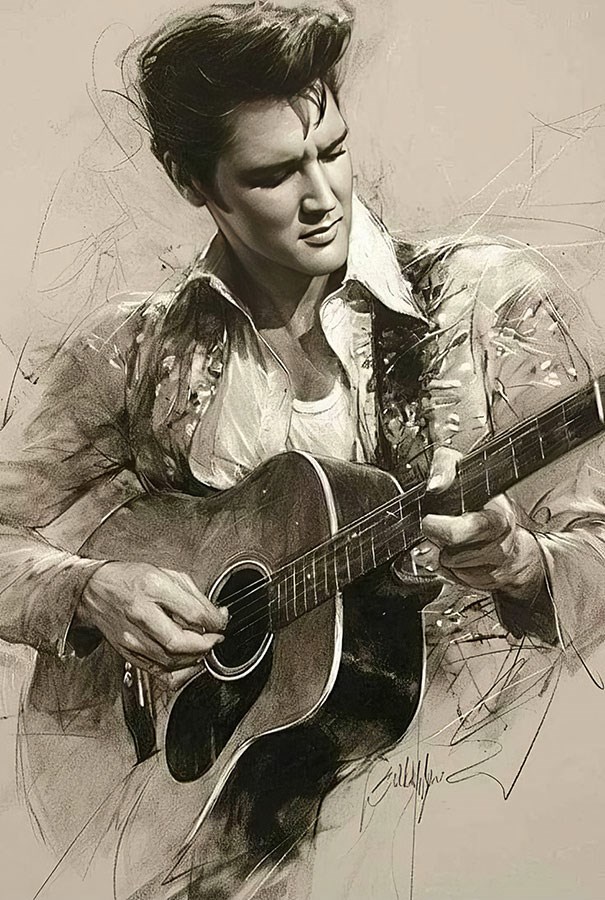 Elvis Presley Gitaar Spelen Behang