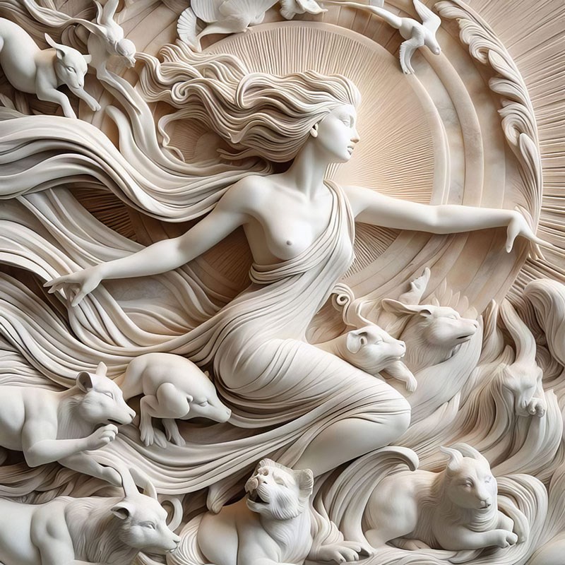 Dieren en Vrouwen Sculptuur Behang