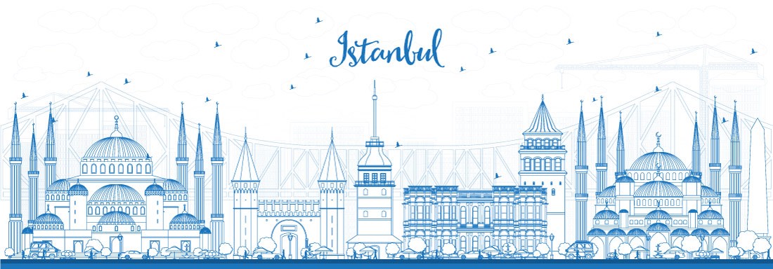 Istanbul Bouwkundig Tekening-Behang 