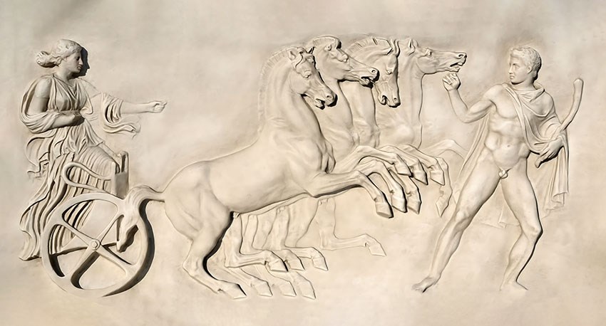 Paardenkoets standbeeld behang