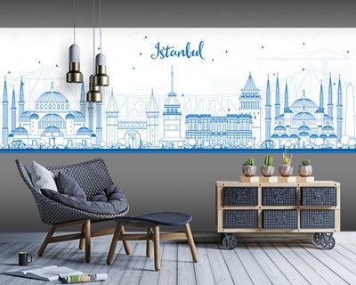 Istanbul Bouwkundig Tekening-Behang 