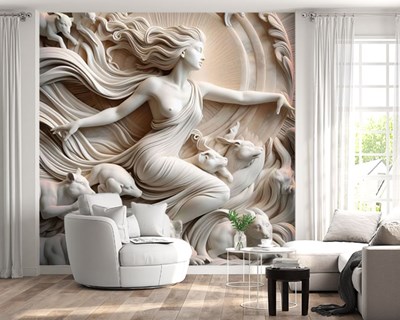 Dieren en Vrouwen Sculptuur Behang