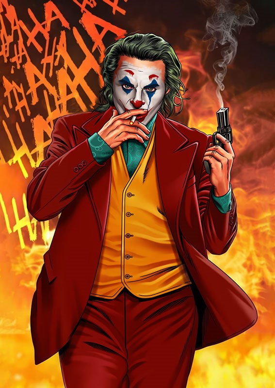 Joker geïllustreerd behang 