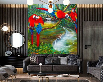 Papegaaien in het bos Behang 