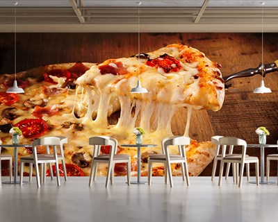 Kaasachtige pizza geïllustreerd behang