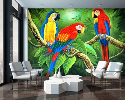 Papegaai in de boom geïllustreerd behang