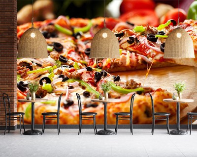 Mixed Pizza Geïllustreerd Behang