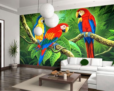 Papegaai in de boom geïllustreerd behang