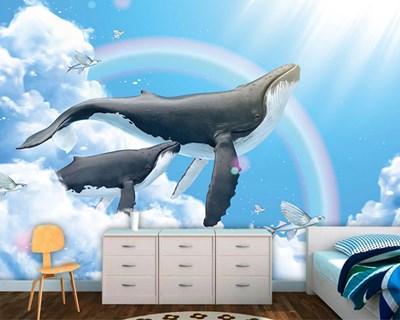 Walvis en kalf geïllustreerd fantasiebehang 