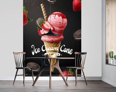 Aardbeien ijs geïllustreerd behang 