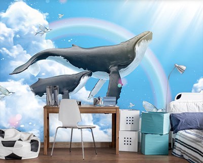 Walvis en kalf geïllustreerd fantasiebehang 