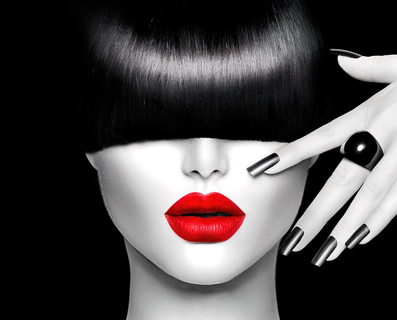 Zwart Haar Rode Lipstick Vrouw Behang 