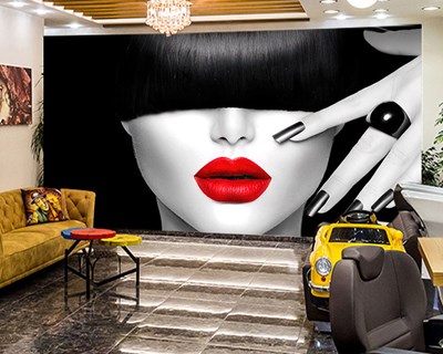 Zwart Haar Rode Lipstick Vrouw Behang 