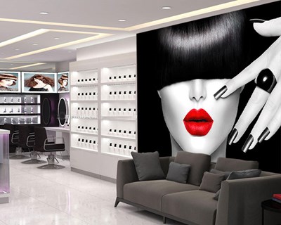 Zwart Haar Rode Lipstick Vrouw Behang 