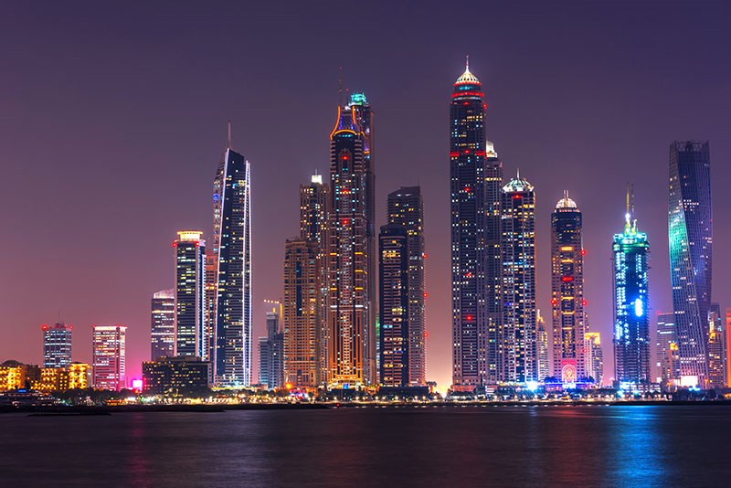 Nacht Dubai Stadslandschap Behang 