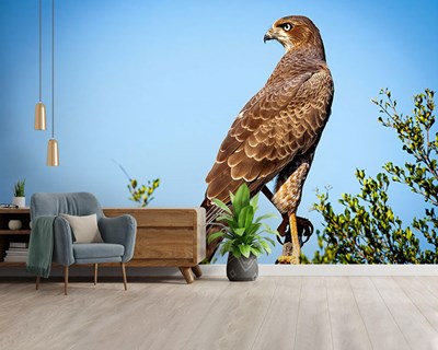 Vogel op een boomtak geïllustreerd behang 