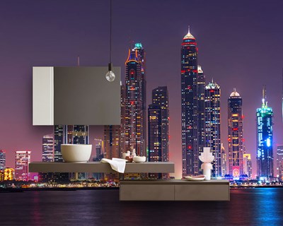 Nacht Dubai Stadslandschap Behang 