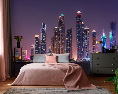 Nacht Dubai Stadslandschap Behang 