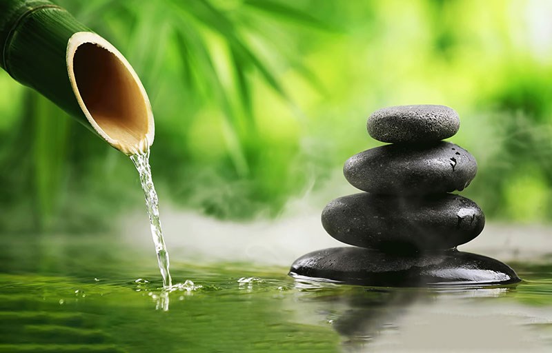 Bamboe en Spa Stenen Behang 