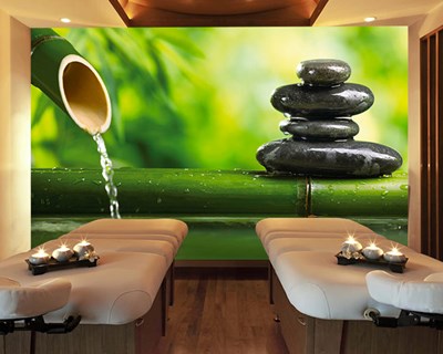 Spa stenen en bamboe behang 