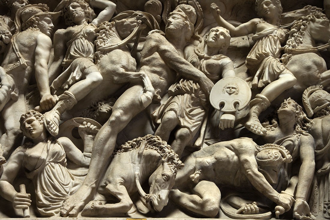 Mensen Rijden Paarden Standbeeld Behang