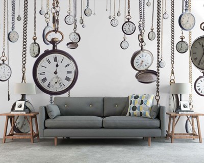 Muur papier met horloge fotobehang