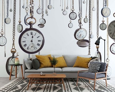 Muur papier met horloge fotobehang