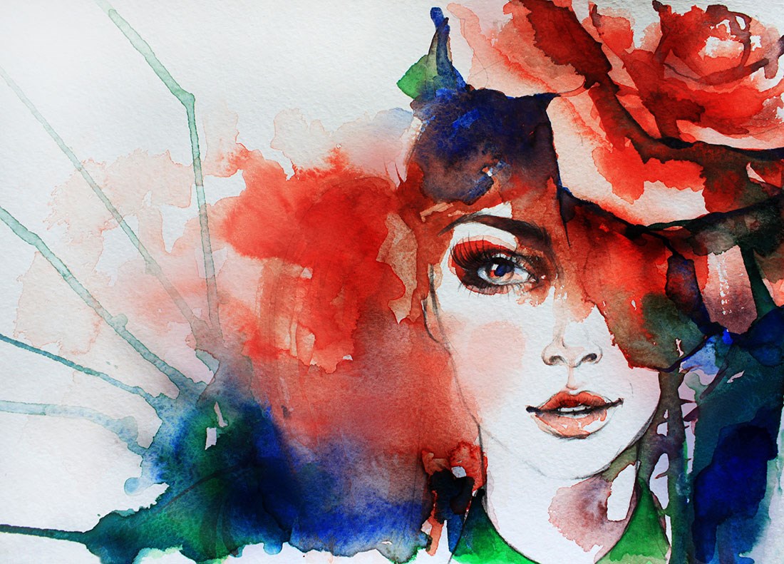 Aquarel Vrouw Geïllustreerd Behang