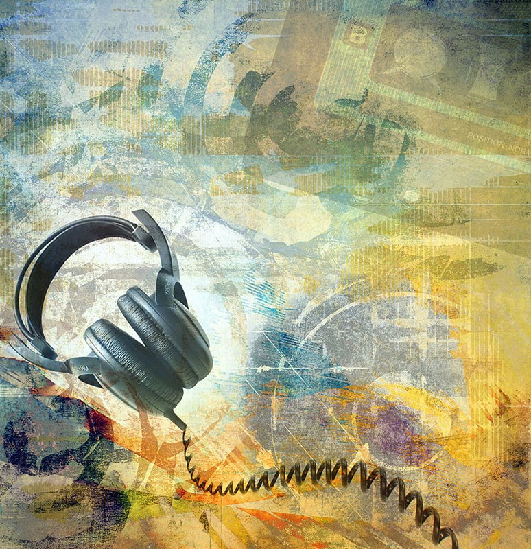 Muziek en koptelefoon themabehang 