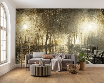 Regenachtig Park Geïllustreerd Behang 