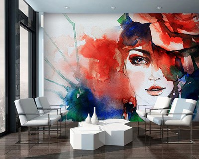 Aquarel Vrouw Geïllustreerd Behang