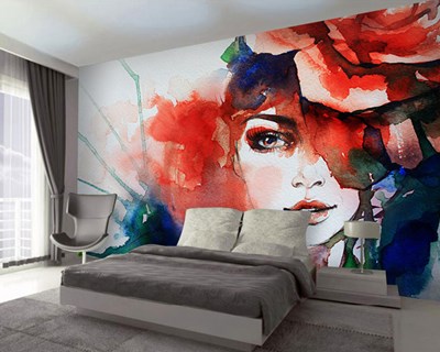 Aquarel Vrouw Geïllustreerd Behang