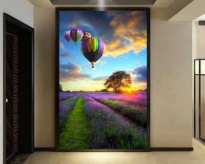 Lavendel tuin en ballon geïllustreerd behang 