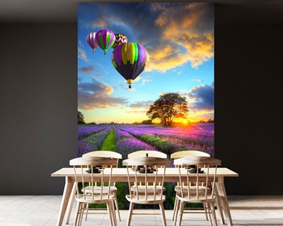 Lavendel tuin en ballon geïllustreerd behang 